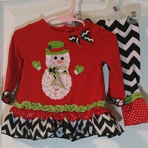Rare Editions/Snowman Set/Baby 6-9M/Red Holiday Applique